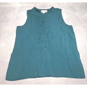 Briggs New York Sleeveless Blouse Vest Size Large Blue Green Button Up